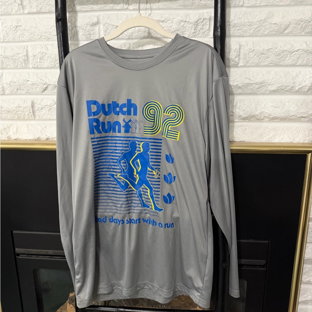 Dutch Bros Gray Long Sleeve Tee with Blue and Yellow Design